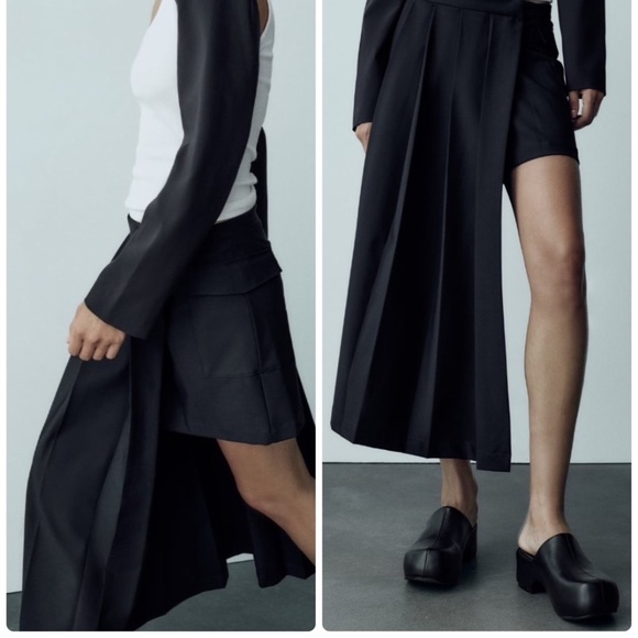 NWT ZARA ASYMMETRICAL PLEATED SKIRT NAVY S - Picture 1 of 4